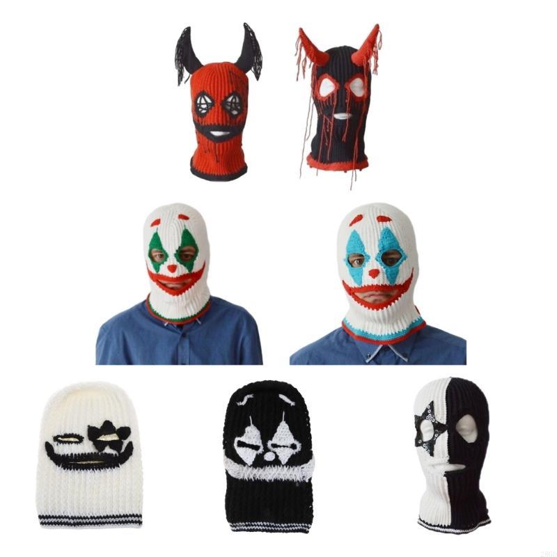 28GD Y2K Knitting Breathable Pullover Balaclava Hat Men Women 3-Hole Mask Hat