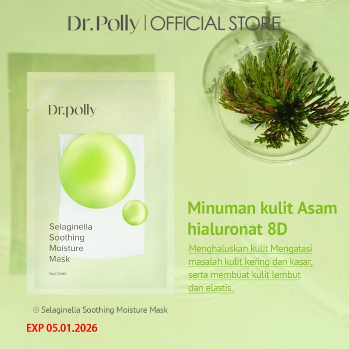 tsuw- Dr.Polly Selaginella Soothing Moisture Mask 25Ml Masker Wajah Alami Untuk Kulit Kering