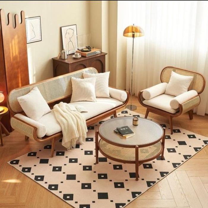 Sofa Rotan sofa solid - Set Sofa Rotan Jati Kayu Furniture Minimalis