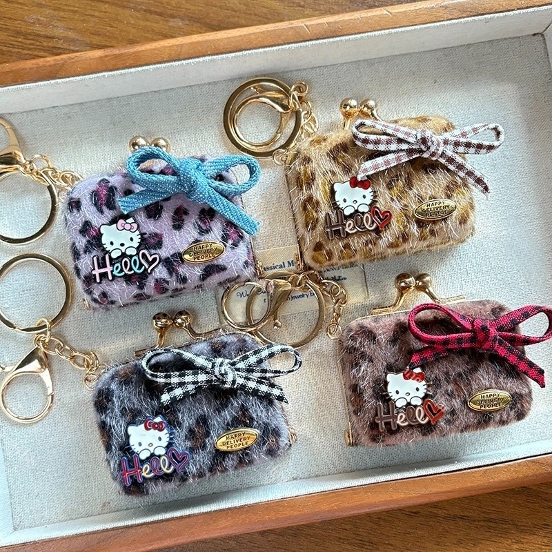 Kawaii Sanrio Hello Kitty Plush Pendant 2025 New Autumn Winter Plush Keychain Cute Leopard Print