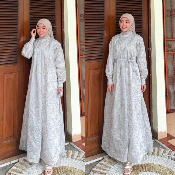 MUSLIFIX- Joley Cloth - Artha Gamis Mewah Tancel Bordir Full Furing Dress Ivory Outfit Raya