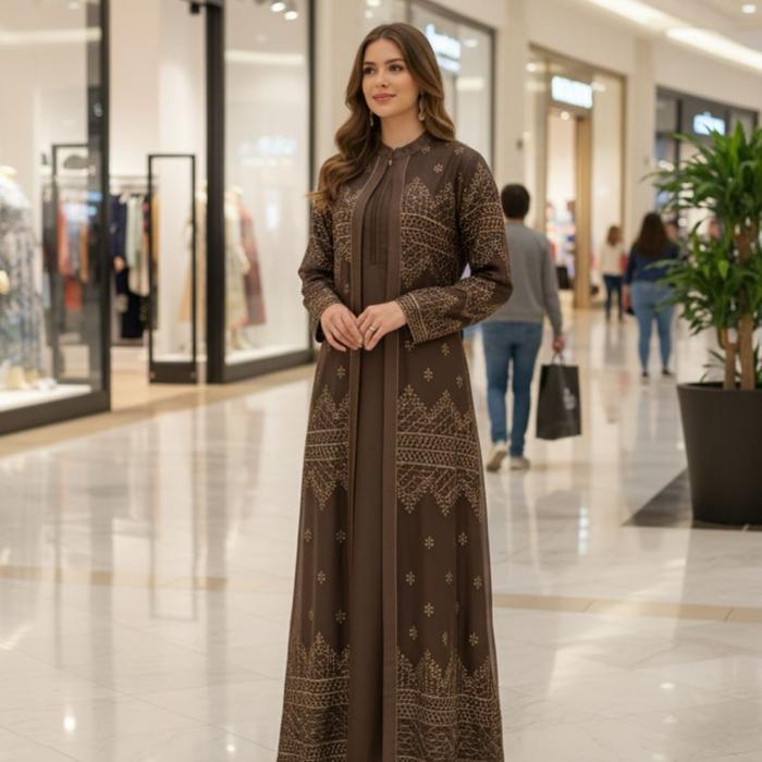 MUSLIFIX- Gamis Melly Kombinasi Motip Tile Sapto Mix Satin Cristal