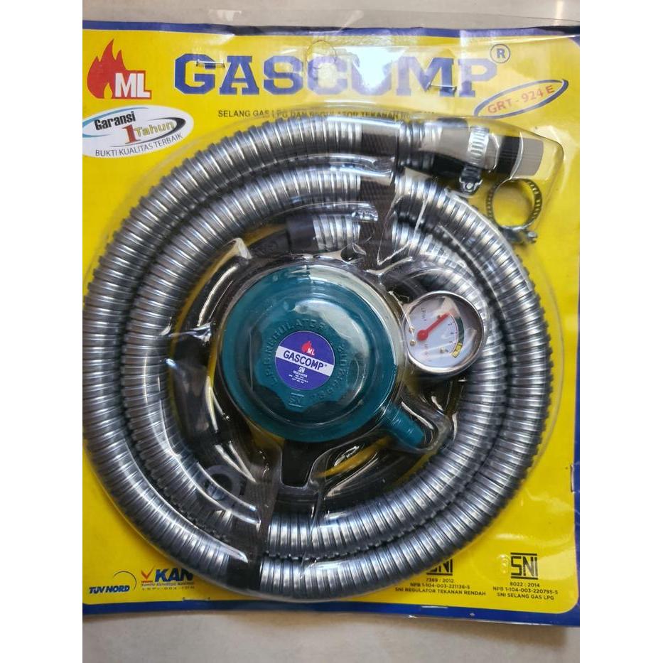 nozv- Gascomp Regulator & Selang Gas Dengan Pengaman Otomatis Safety Gas Selang Anti Tikus