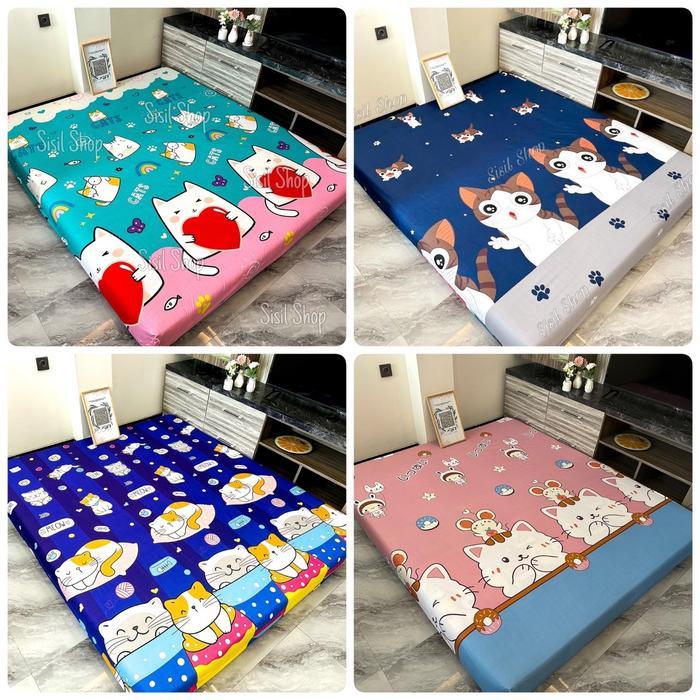 Sprei Motif Kucing Lucu Viral Ukuran 120x200 dan 180x200 Free Sarung Bantal Guling