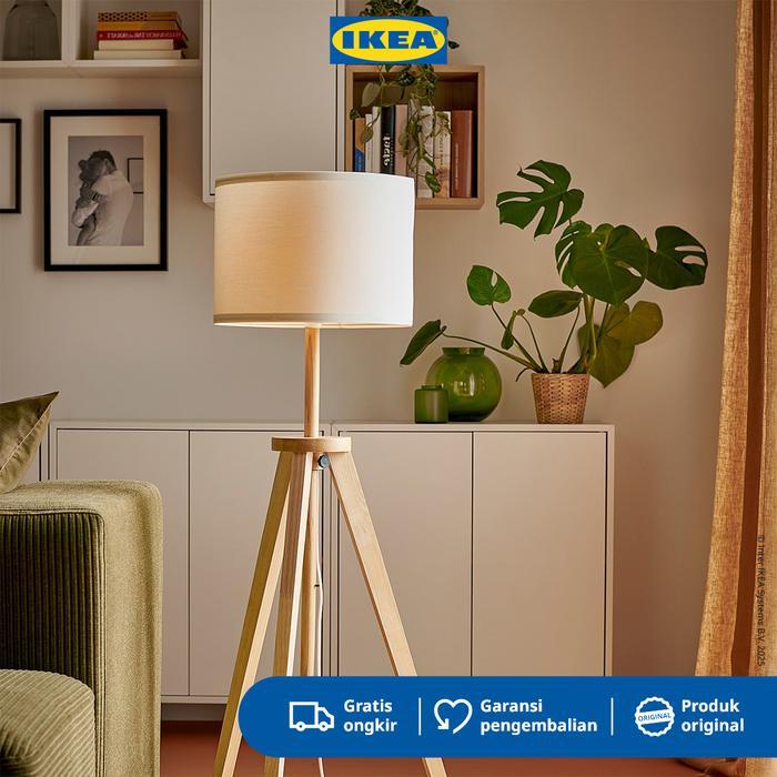 siy4- Ikea Lauters Lampu Lantai / Lampu Baca Kayu Ash/Putih Minimalis Akrilik Plastik