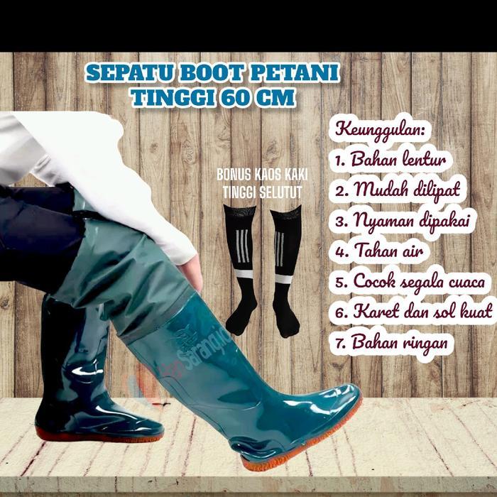 HS7 SEPATU BOOT KARET PETANI SAWAH TERNAK MANCING PROYEK 60 CM BONUS KAOS KAKI TERBATASWN960