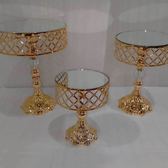 MIRROR GOLD CAKE STAND TEMPAT KUE KACA KRISTAL GOLD MEWAH