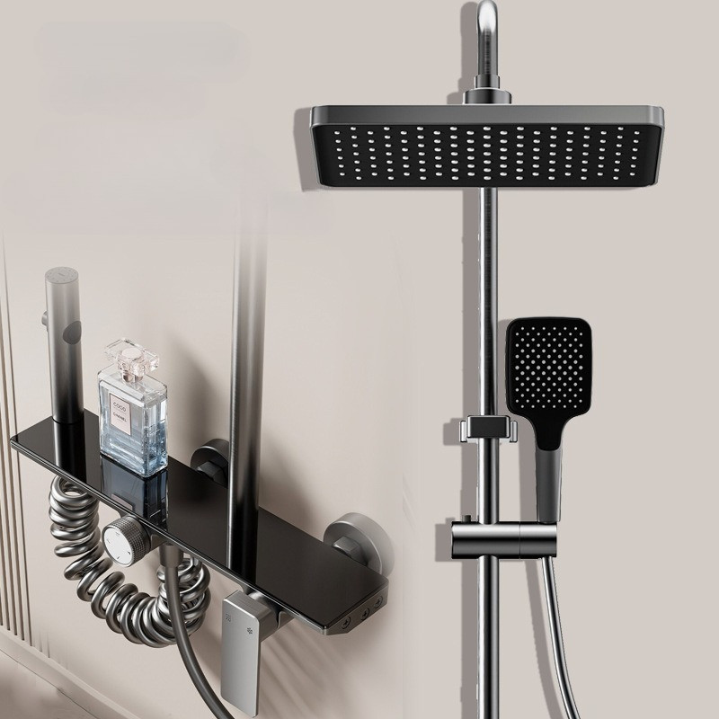 Space Aluminum Bathroom Shower Faucet Set Rainlfall Pressurized Shower System Four Ways Water Outlet