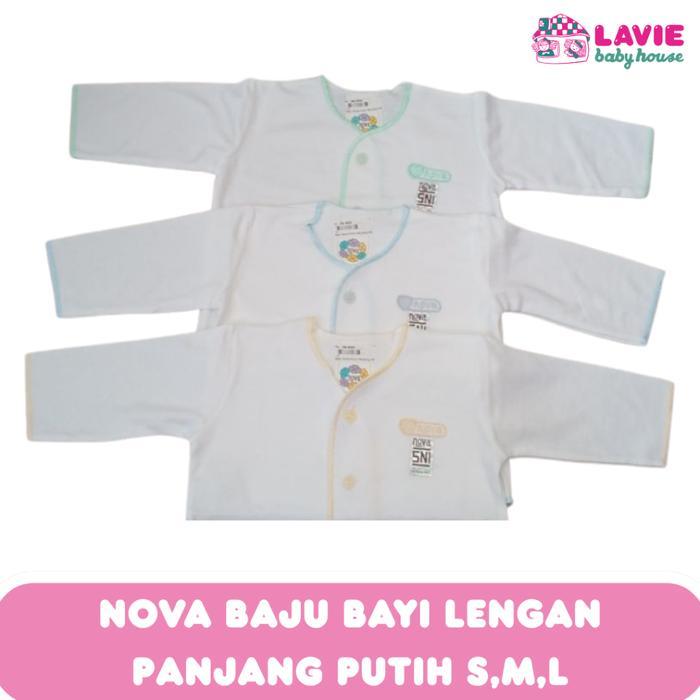Nova Baju Bayi Lengan Panjang Putih Berlist Size S M L - Lavie Baby House