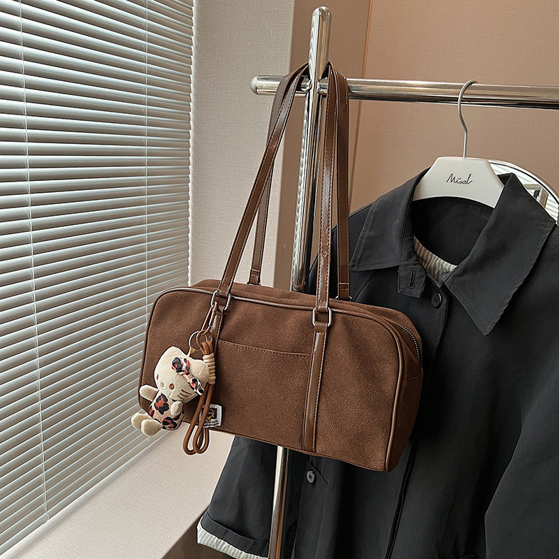 Tas Bahu Wanita Boston Retro Kapasitas Besar untuk Gaya Santai & Kantor - Bahan PU Lembut, Warna Cok