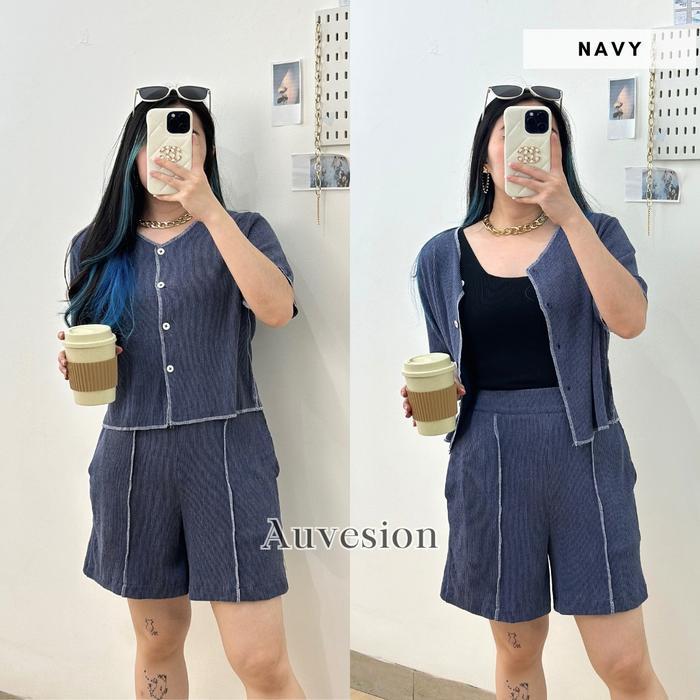 6135 Dara Button Corduroy Short One Set Wanita Knit Adem