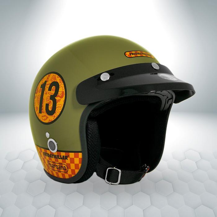 Helm Retro Marzano X Friday Killer - 666 Racing - Green Orange