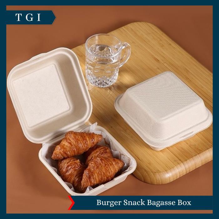 TGI - KOTAK BURGER KECIL SERAT TEBU ECOFRIENDLY BAGASSE BURGER BOX MINI CAKE BOX KOREAN BENTO BOX