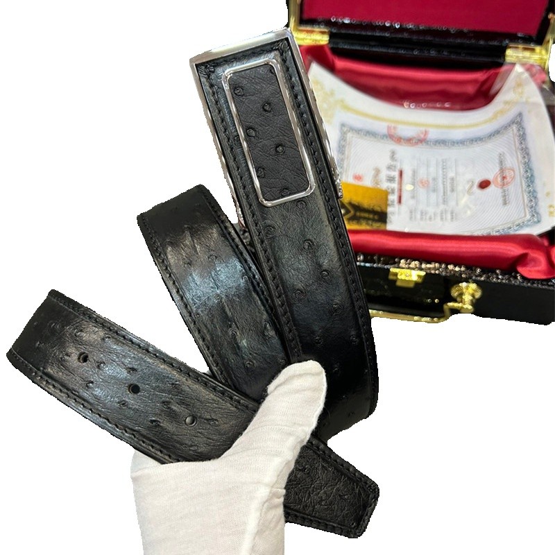 Authentic Real True Ostrich Skin Classic Black Brown Business Designer Men'S Belts Genuine Exotic