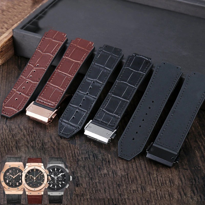 26*19mm Real Cow Leather Rubber Watchband for HUBLOT Classic Fusion Universe Big Bang Series Men
