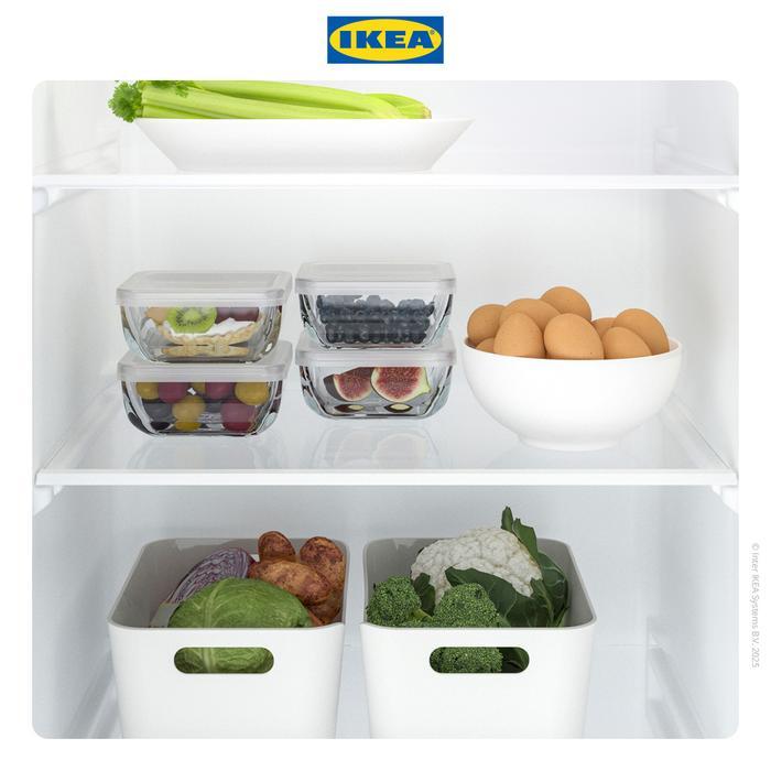 pkfxi- Ikea Bestamma Tempat Makanan Dengan Tutup Kaca Persegi 0.5L Wadah