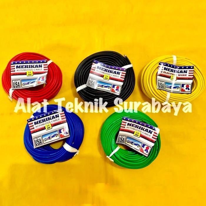 KABEL MERIKAN 0,8 1 1,5 MM BIRU HIJAU HITAM KUNING MERAH LISTRIK ROLL