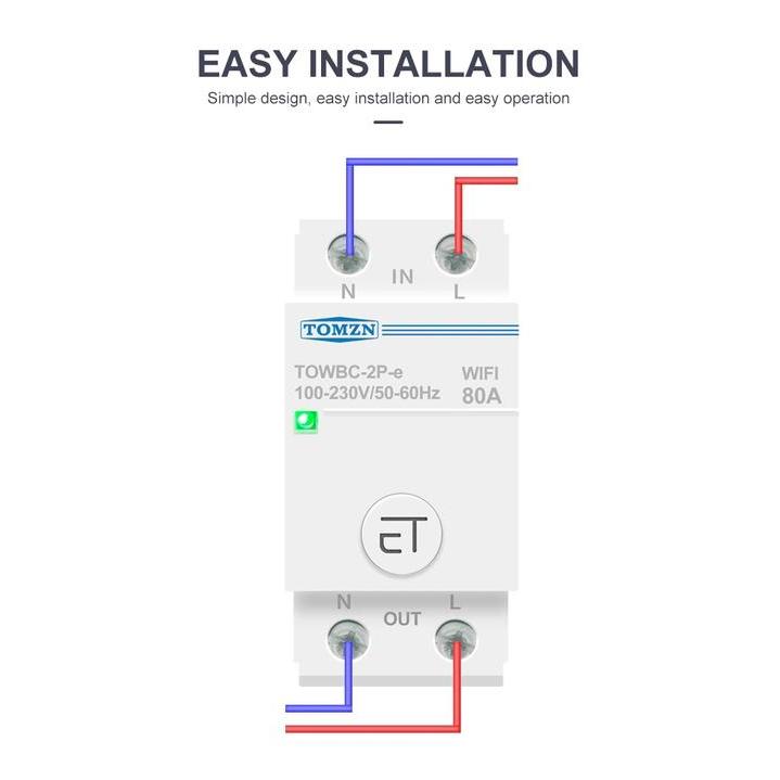 Menarik Ewelink Wifi 1 Phase On-Off Switch Breaker 80A 220Vac Din Rail Terlaris