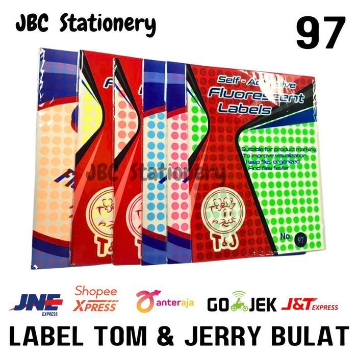 Stiker Bulat Tom & Jerry 97 Warna Putih Pink Orange Merah Biru Kuning Diameter 8mm Pak 1600 Stiker