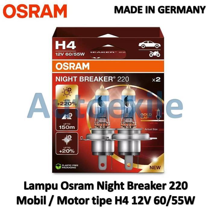 DISKON Osram Night Breaker 220 220 R220 H4 12V 60/55W +220% Pengganti NightBreaker 200 200 R200