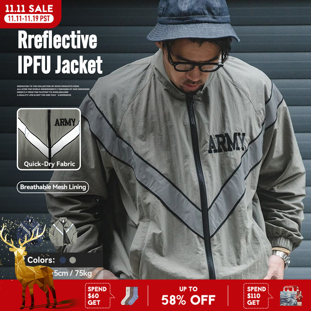 Maden ARMY Reflective Hooded Contrasting Color Bomber Jacket Sports Quick-drying Jacket Loose IPFU