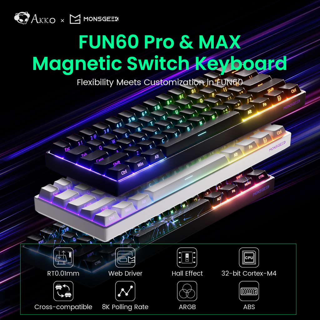 MONSGEEK FUN60 PRO&MAX HE Machanical Keyboard Magnetic Switch 60% Wireless Gaming Keyboard Rapid
