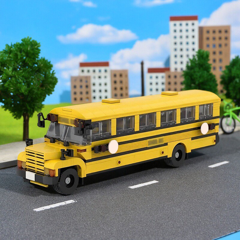MOC Creative Design Yellow School Bus Toy Building Block Model DIY Children's Educational Assembly