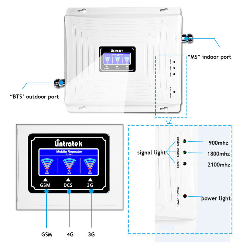 Lintratek Gsm 900 Cellular Amplifier Dcs 1800 Wcdma 2100 Mhz Signal