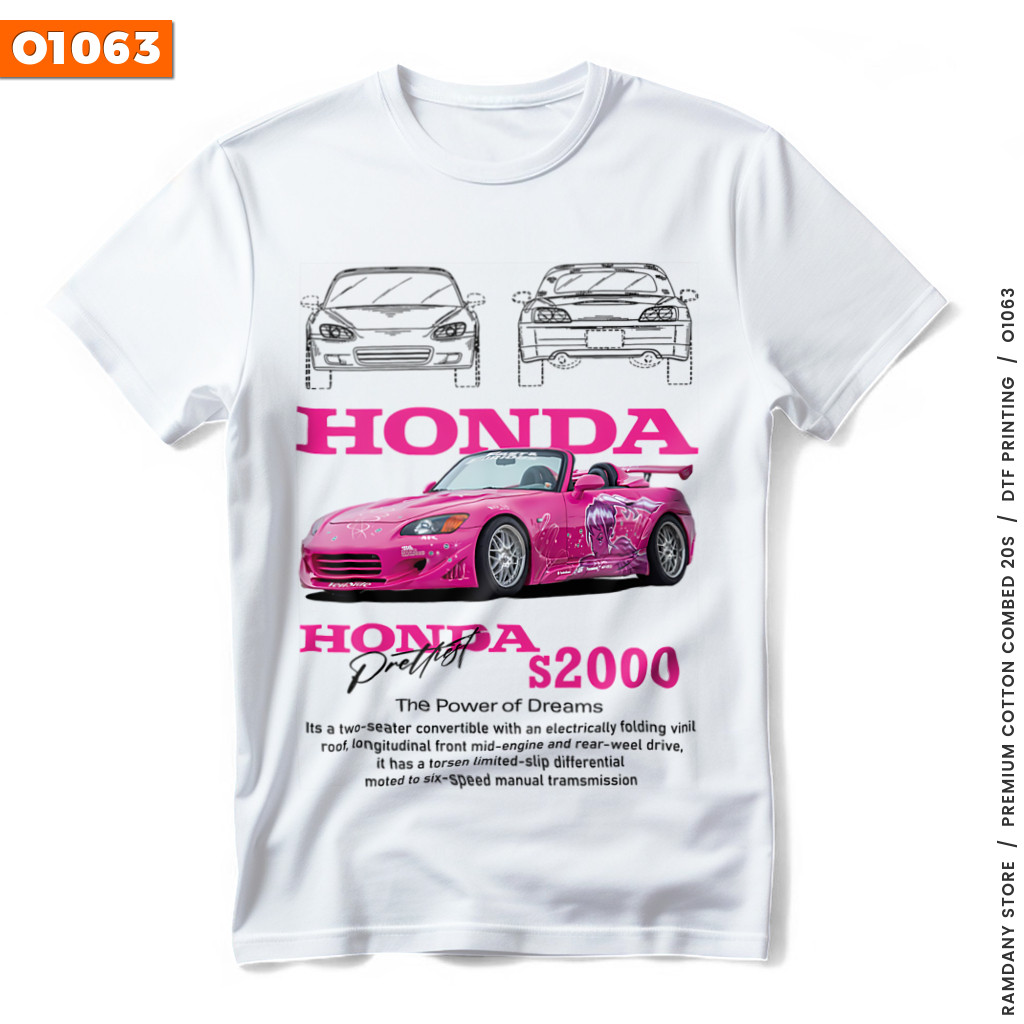 Kaos Otomotif Sport Cars Streetwear - Honda S2000 Pink (O1063) | Baju Tebal Cotton Combed 20s DTF Pr