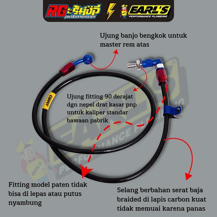 Selang Rem Depan Earls Carbon Hitam 36 inch 92cm Nepel 90 Derajat Universal Original Thailand