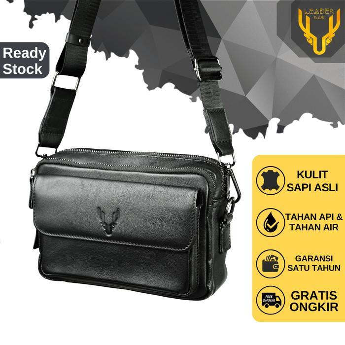Eiger Adventurre Store - Tas Selempang Pria Kulit Sapi Asli Leaderbag Terbaru Hitam Cowok Keren