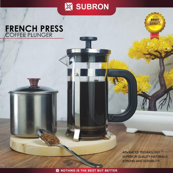 SUBRON SUS304 French Press 350ml Coffee Plunger Kaca Coffee Maker Penyaring Kayu