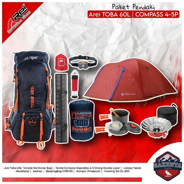 Tas Gunung Arei Outdoorgear Toba 60L - paket pendaki lengkap - paket alat camping - paket lengkap