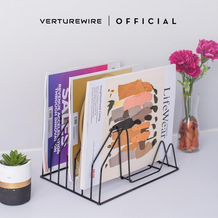 VERTUREWIRE Pembatas Buku Besi Model Nordic Putih 26x19x14cm Minimalis Anti Karat 7 Slot Buku &