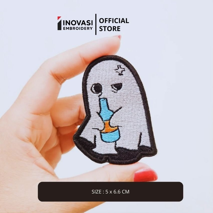 INVSI-37 DRUNK GHOST EMBROIDERY FUNNY HALLOWEEN PATCH BORDIR LOGO KOMPUTER