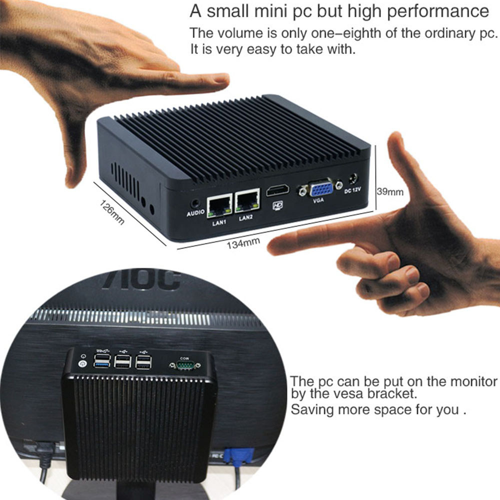 Fanless Industrial Mini Pc J1800 J1900 E3845 Processor 6 Lan Port