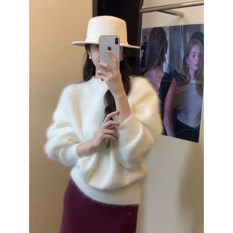 Dopamine Fox Fur Blend Women's Knitwear Base Layer Top Lazy Style Premium Feeling Autumn Winter