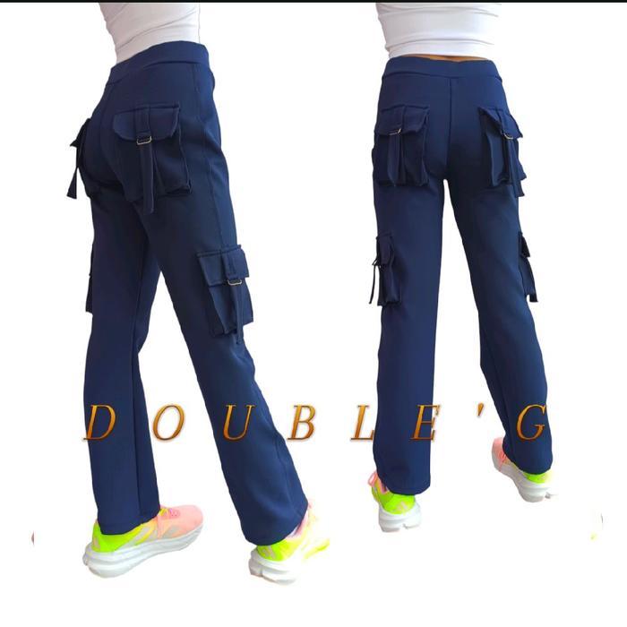 YTTX- Cargo Wanita Celana Panjang Body Fit Stylis Karet Scuba Nyaman Pant Bawahan Banyak