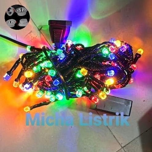 Lampu Natal Crystal 100LED Outdoor/ Lampu Natal Twinkel kabel hitam Kristal 10M Outdoor