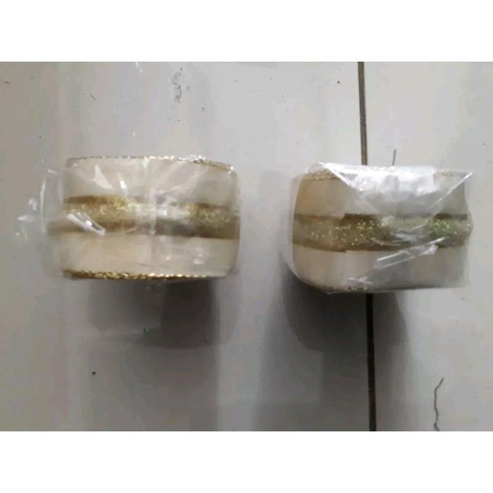 Hiasan Dekorasi Natal Ornamen Pita Kain Warna Putih Motif Renda Gold Emas