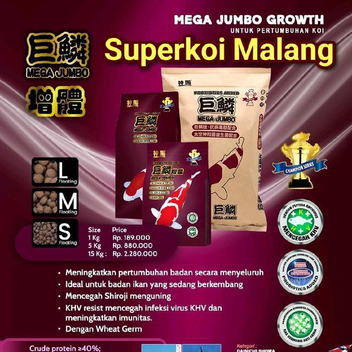 Mega Jumbo Growth 1KG Super Grow Color Warna Pertumbuhan Growth Colour Pakan Ikan Koi Import 1 KG