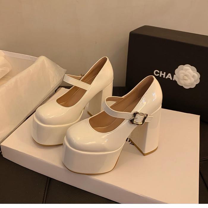 2288 Sepatu Wanita Platform 12Cm Shoes Tebal Best Seller Kekinian Maroon Hitam Putih Fantofel