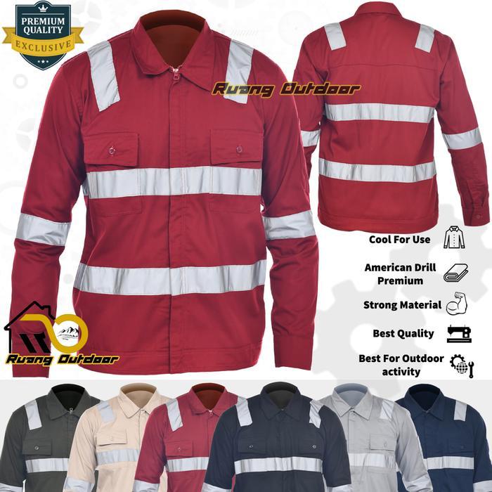 Baju Kemeja Wearpack Pria Resleting Safety Tambang Proyek Teknisi PLN