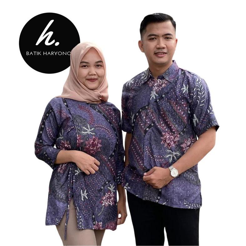 (COD) BATIK HARYONO BAJU BATIK DEWASA COUPLE PRIA WANITA LENGAN PENDEK SERAGAM