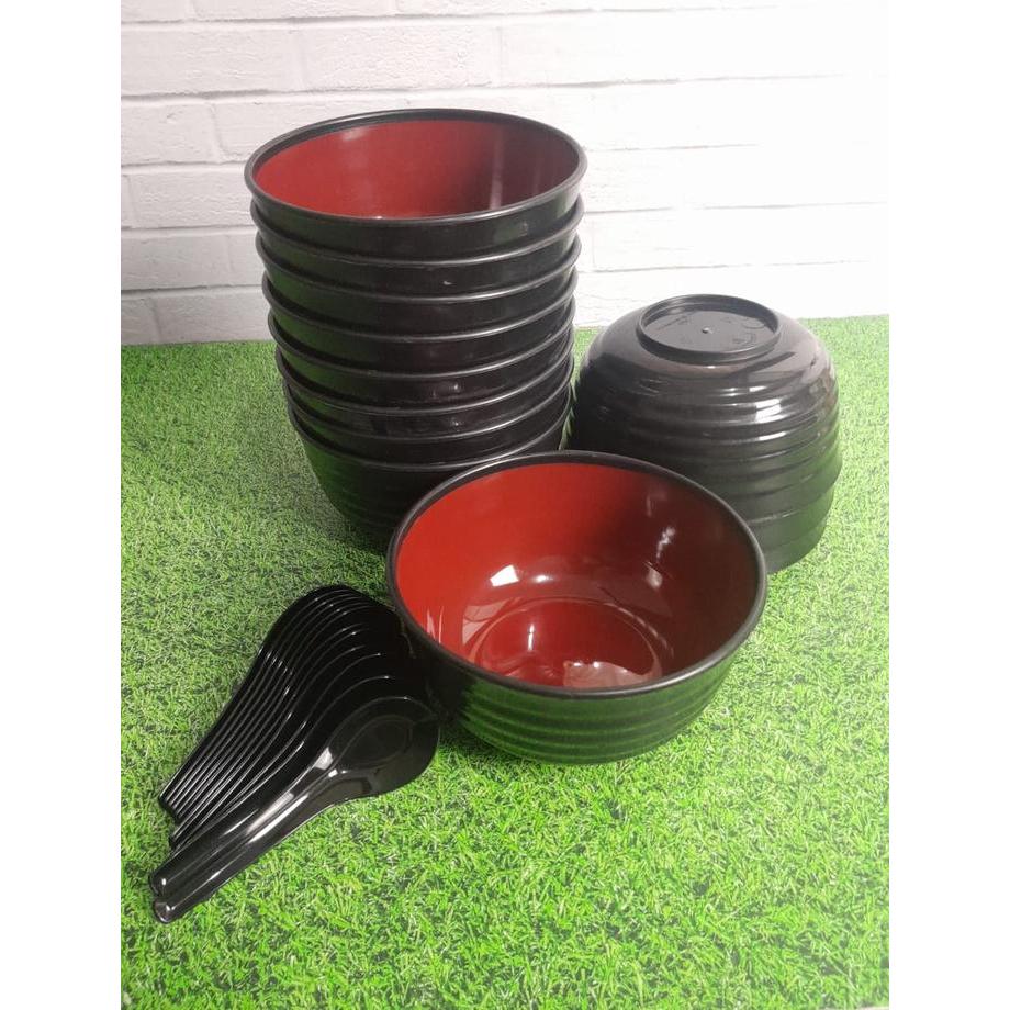 galeh PAKET 12 PCS MANGKUK RAMEN TEBAL BONUS SENDOK BEBEK MELAMIN 1 LUSIN TERLARIS MANGKOK ULIR 15cm