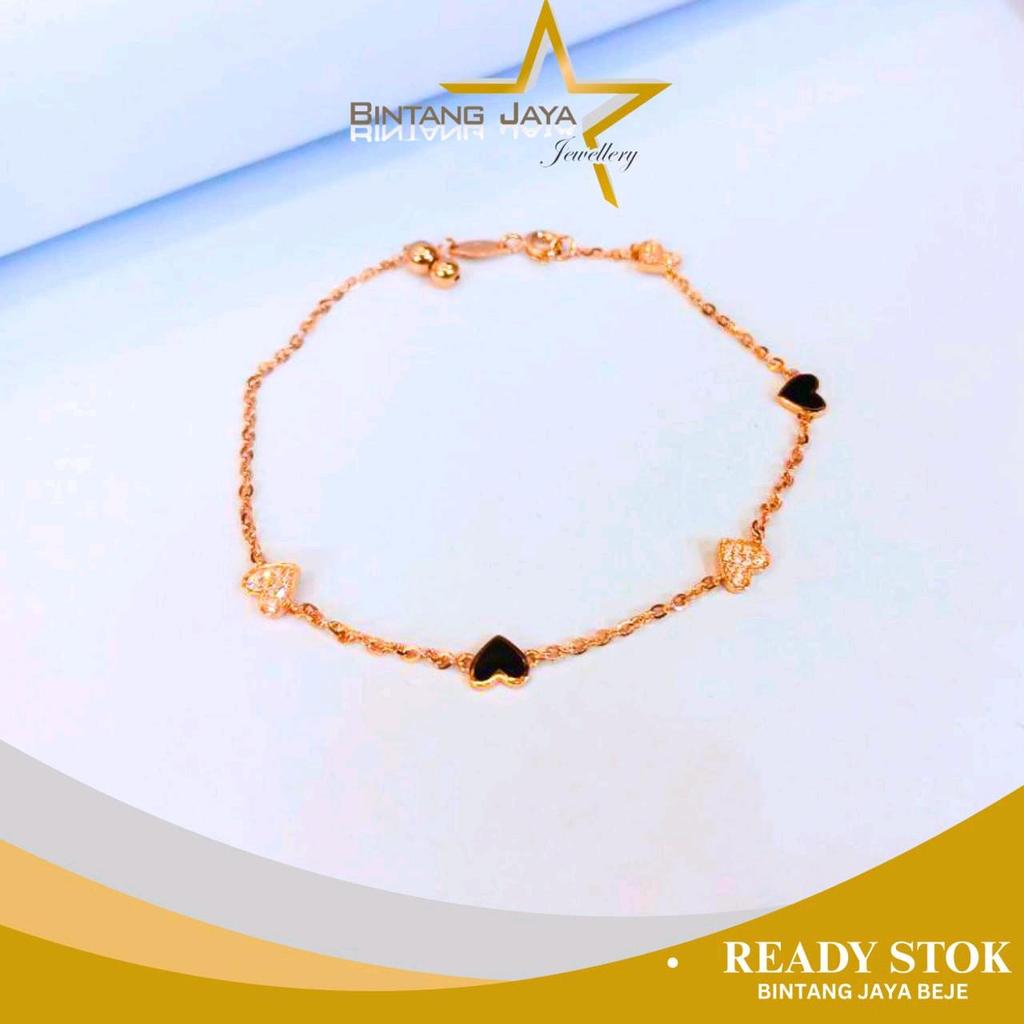 Gelang Emas Asli - Kadar 17K - Panjang 17.5cm - Berat 2.35gr - Rantai Elly Love M Putih N Cat Hitam 