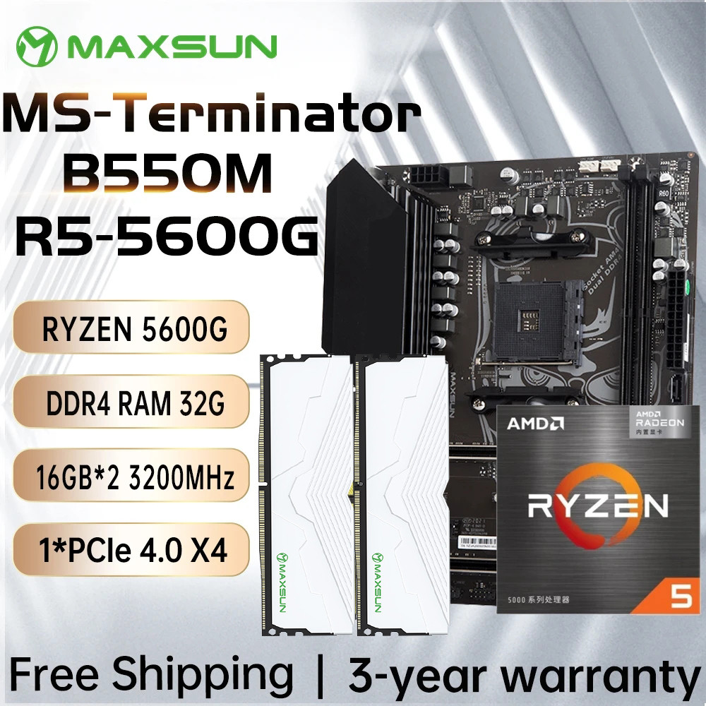 Maxsun Amd B550M With Ryzen 5 5600G Cpu Ddr4 32Gb [16Gb*2] 3200Mhz