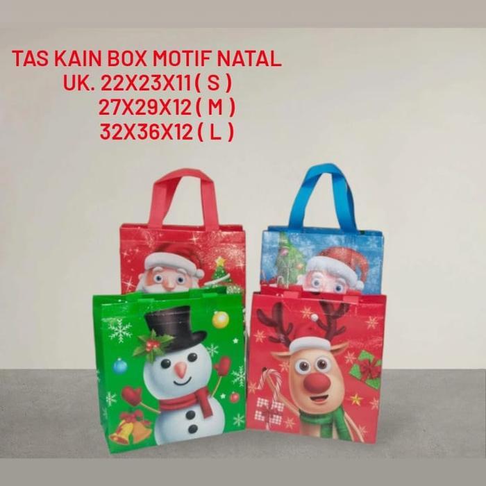 Tas Kain Box Motif Natal / Spunboond Motif Natal Merry Christmas