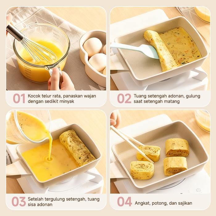 MODOFO TEFLON KOTAK DADAR TELUR WAJAN KECIL TAMAGOYAKI PANCI WAJAN PENGGORENGAN GRANIT PUTIH TEPLON
