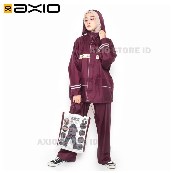 Jas Hujan Wanita Axio Merah Maroon Original Bahan Tebal Anti Bocor Waterproof